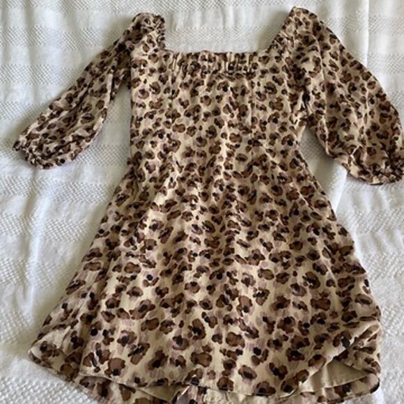 new NWOT Sage the Label Leopard Long Sleeve Mini Dress, Size small, S - Picture 1 of 4